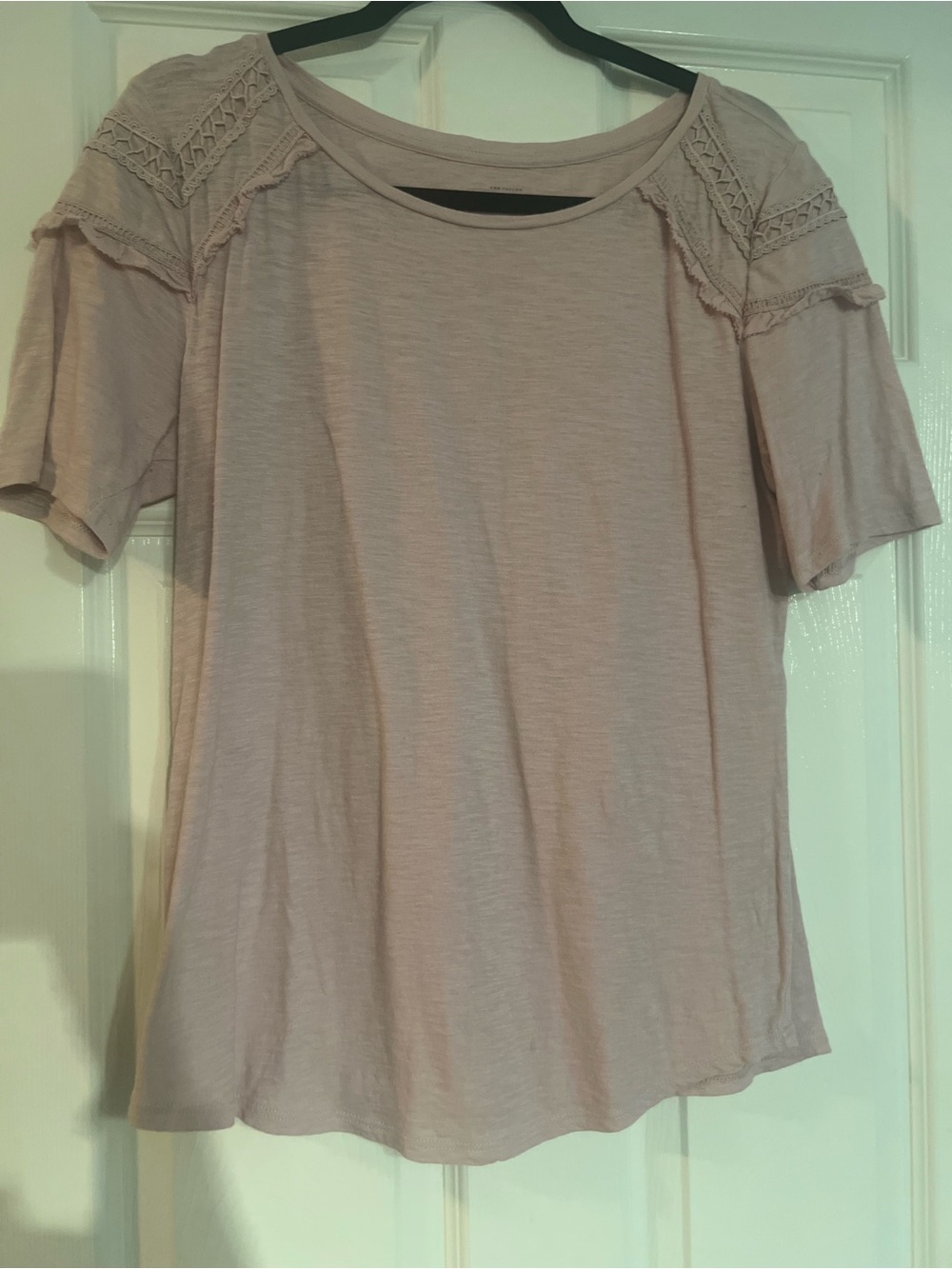 LOFT Blush Lace-Trim Short Sleeve Tee